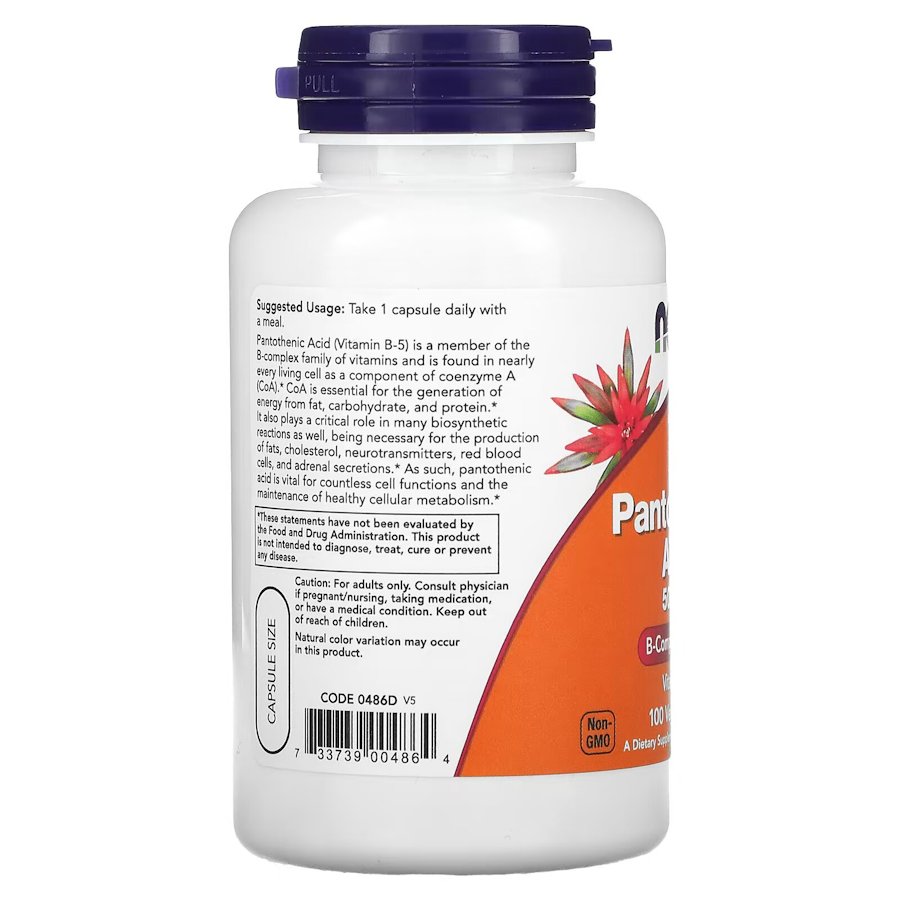 Витамины и минералы NOW Pantothenic Acid 500 mg, 100 вегакапсул. Фото 3