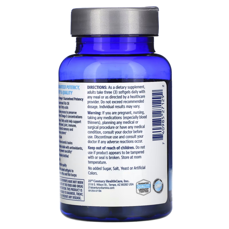 Жирні кислоти 21st Century Alaska Wild Fish Oil Mega Omega-3, 90 капсул. Фото 4
