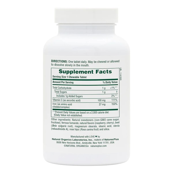 Витамины и минералы Natures Plus Chewable Iron, 90 таблеток. Фото 2