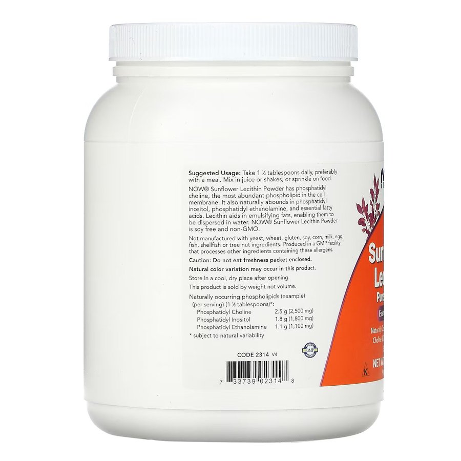 Натуральна добавка NOW Sunflower Lecithin Powder, 454 грам. Фото 3