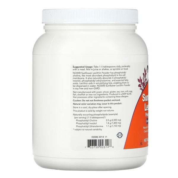 Натуральна добавка NOW Sunflower Lecithin Powder, 454 грам. Фото 3