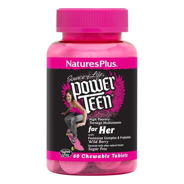 Витамины и минералы Natures Plus Power Teen for Her, 60 жевательных таблеток