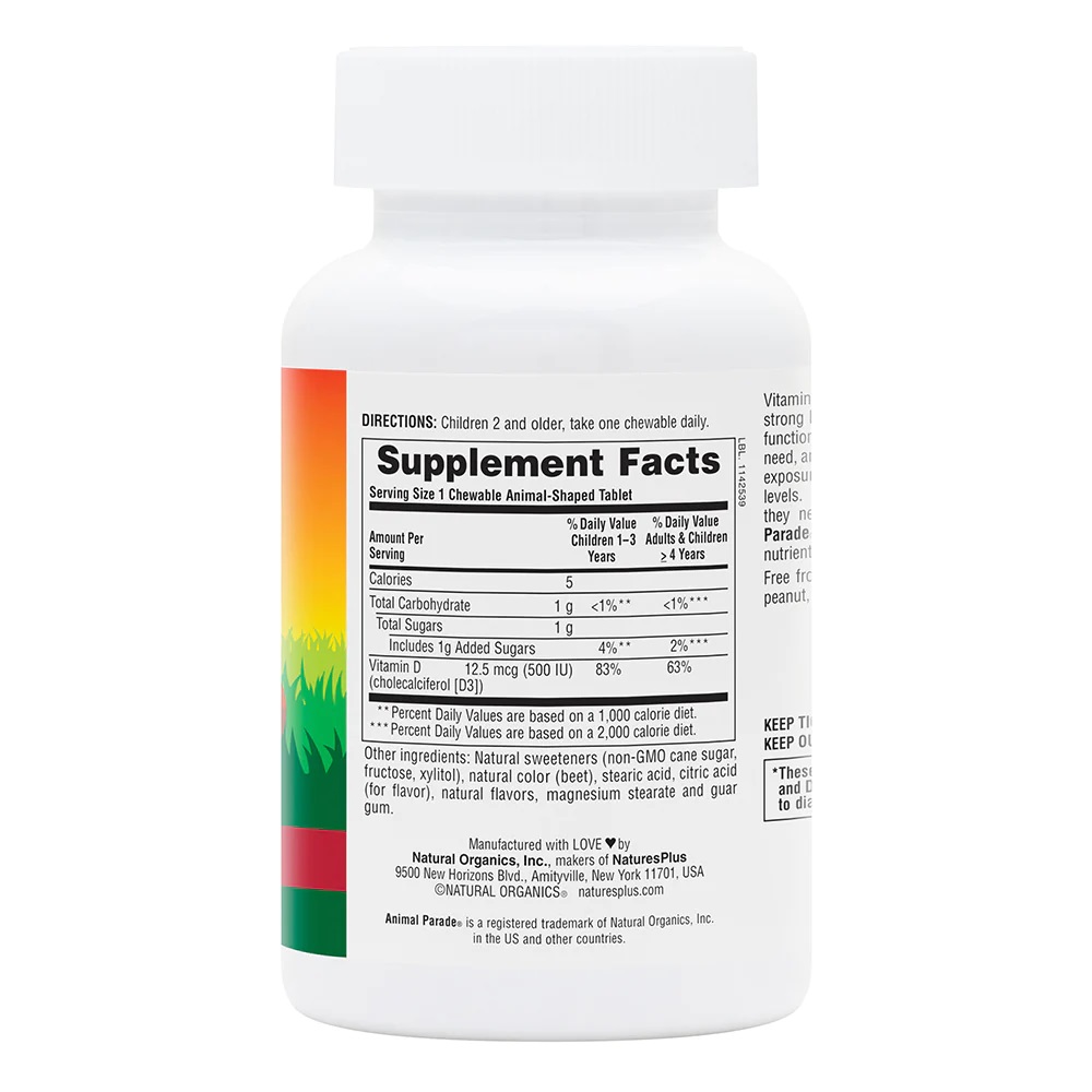 Витамины и минералы Natures Plus Animal Parade Vitamin D3, 90 жевательных таблеток. Фото 2