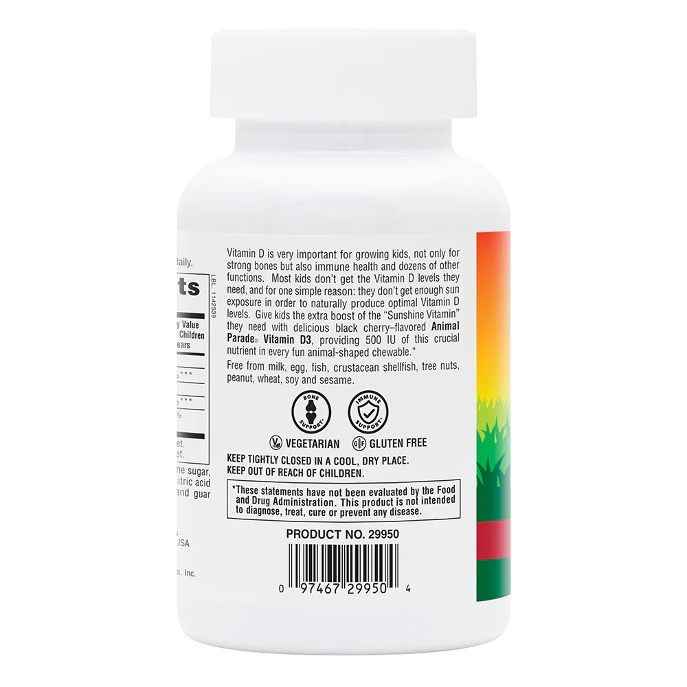 Витамины и минералы Natures Plus Animal Parade Vitamin D3, 90 жевательных таблеток. Фото 3