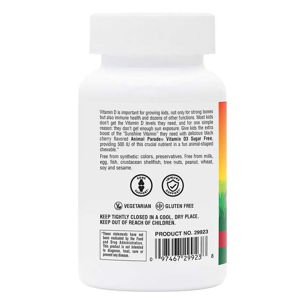Вітамін D3 для дітей Natures Plus Animal Parade Vitamin D3 500 IU Sugar-Free, 90 жувальних таблеток. Фото 3