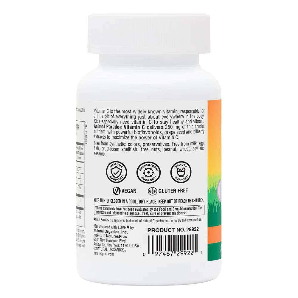 Витамины и минералы Natures Plus Animal Parade Vitamin C Sugar-Free, 90 жевательных таблеток. Фото 3