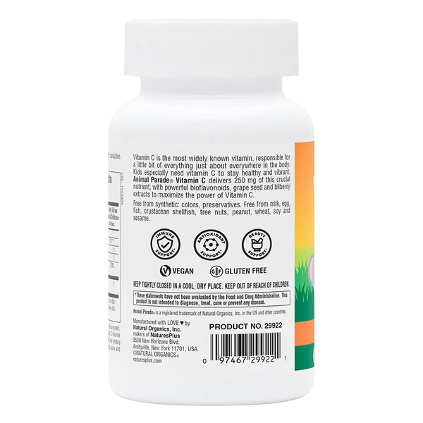 Витамины и минералы Natures Plus Animal Parade Vitamin C Sugar-Free, 90 жевательных таблеток. Фото 3