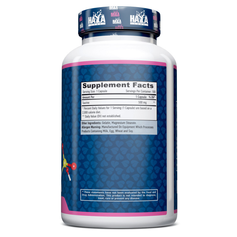 Амінокислота Haya Labs Taurine 500 mg, 100 капсул. Фото 2