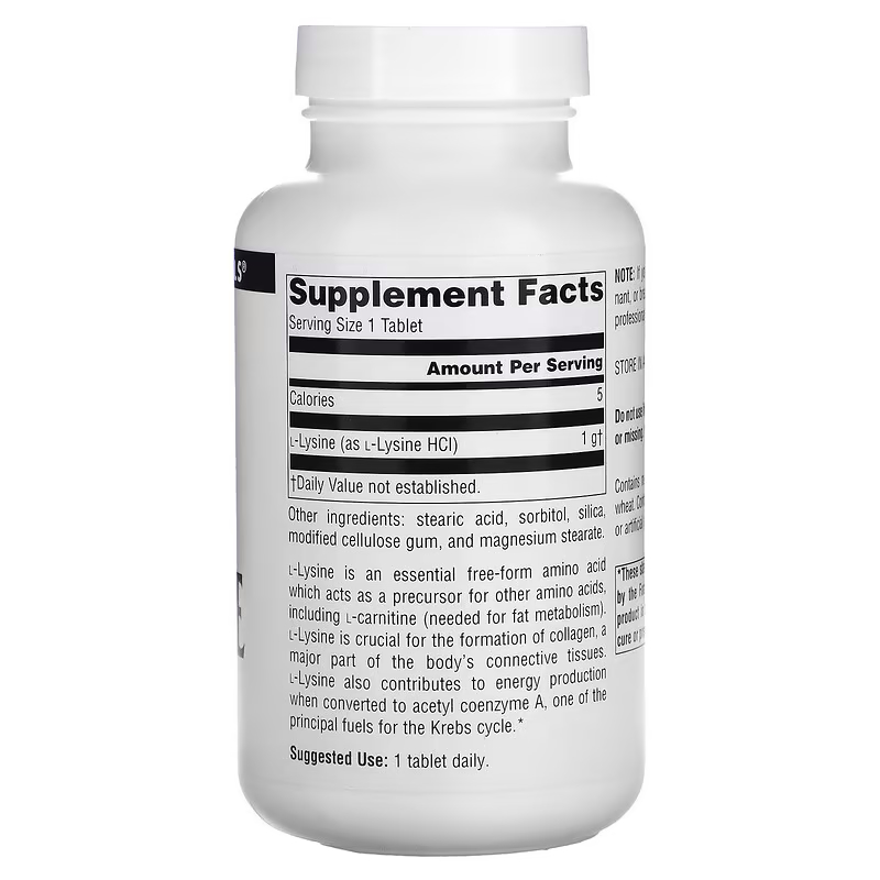 Амінокислота Source Naturals L-Lysine 1000 mg, 100 таблеток. Фото 2