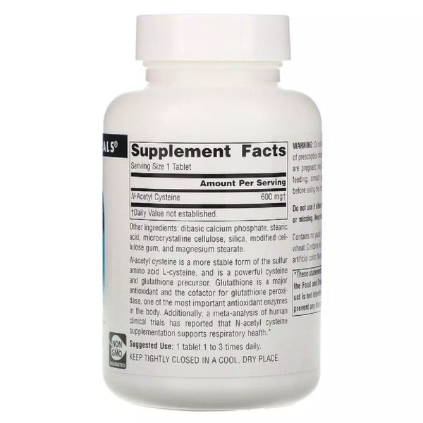 Аминокислота Source Naturals N-Аcetyl Cysteine 600 mg, 30 таблеток. Фото 2