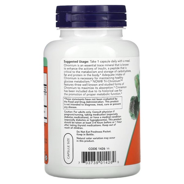 Вітаміни та мінерали NOW Tri-Chromium 500 mcg, 180 вегакапсул. Фото 3