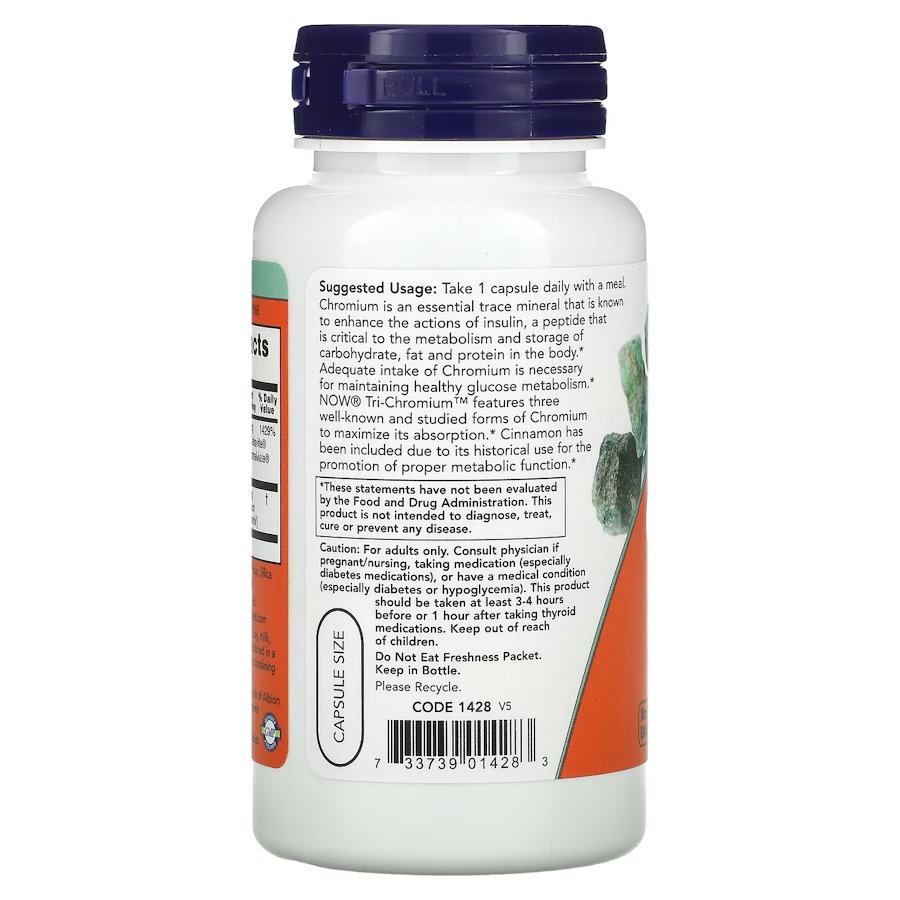 Вітаміни та мінерали NOW Tri-Chromium 500 mcg, 90 вегакапсул. Фото 3