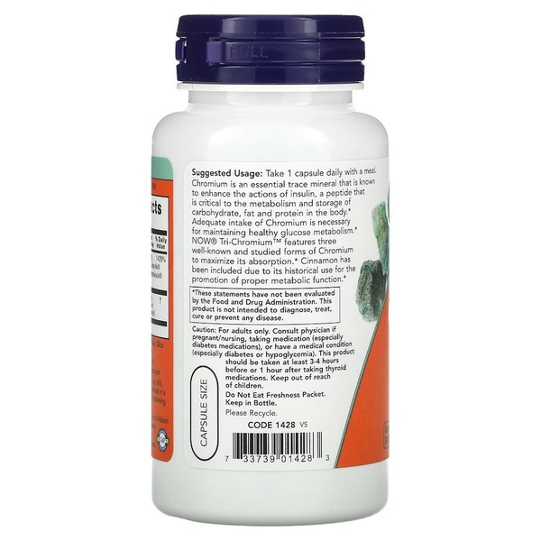 Вітаміни та мінерали NOW Tri-Chromium 500 mcg, 90 вегакапсул. Фото 3