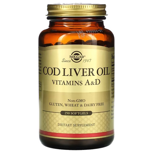 Жирні кислоти Solgar Cod Liver Oil Vitamin A & D, 250 капсул