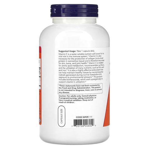 Вітаміни та мінерали NOW Vitamin C-1000 with Bioflavonoids, 250 вегакапсул. Фото 3