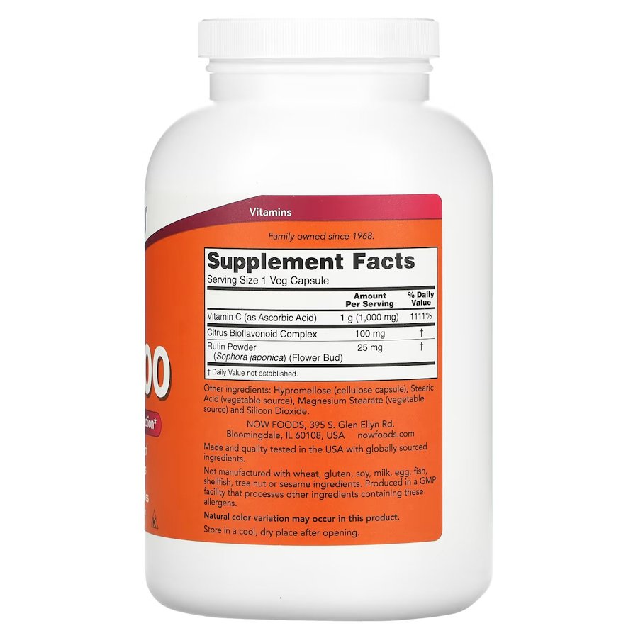 Вітаміни та мінерали NOW Vitamin C-1000 with Bioflavonoids, 500 вегакапсул. Фото 2