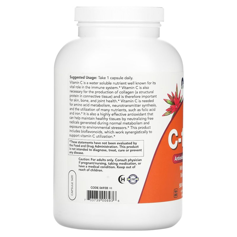 Вітаміни та мінерали NOW Vitamin C-1000 with Bioflavonoids, 500 вегакапсул. Фото 3