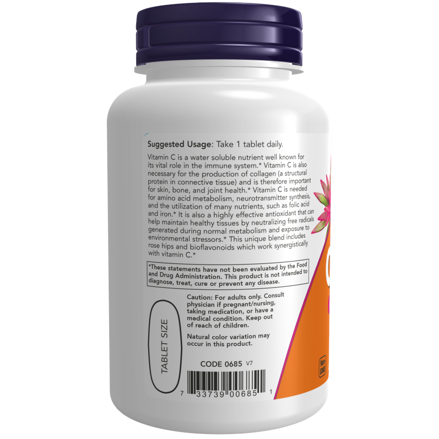 Вітаміни та мінерали NOW Vitamin C-1000 with Rose Hips & Bioflavonoid, 100 таблеток. Фото 2