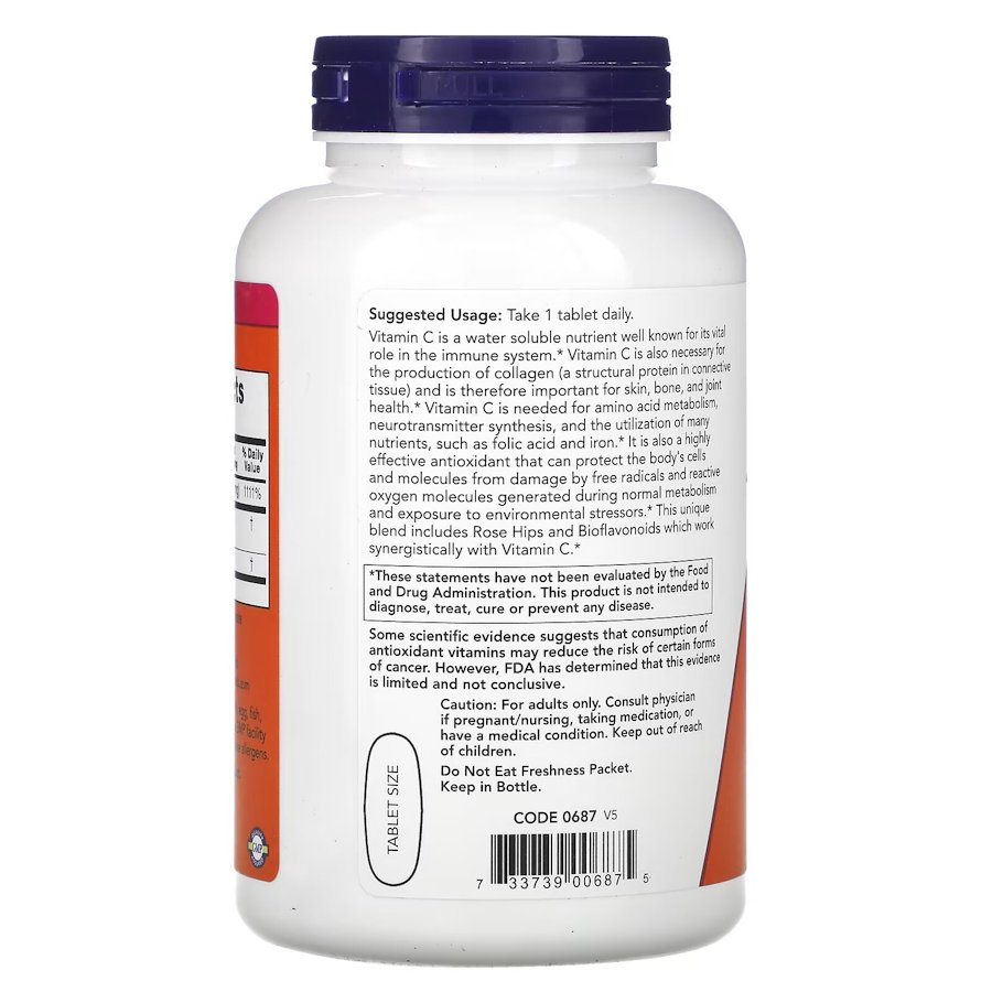 Вітаміни та мінерали NOW Vitamin C-1000 with Rose Hips & Bioflavonoid, 250 таблеток. Фото 3