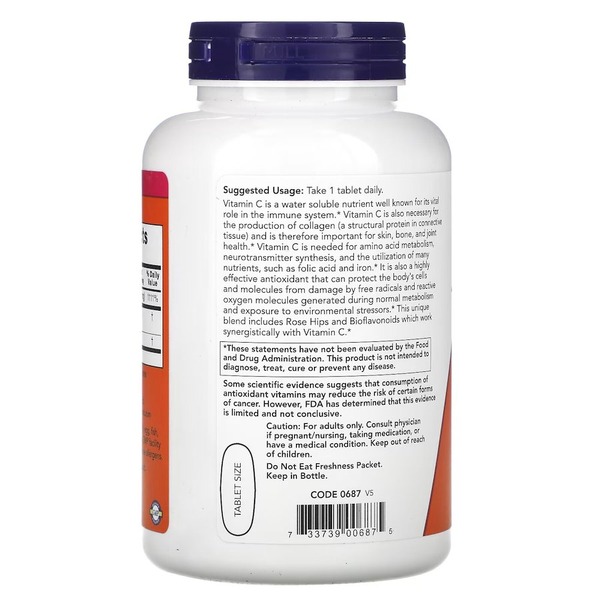 Вітаміни та мінерали NOW Vitamin C-1000 with Rose Hips & Bioflavonoid, 250 таблеток. Фото 3