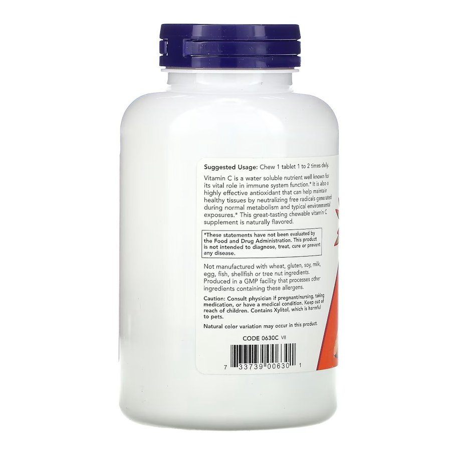 Витамины и минералы NOW Vitamin C-500, 100 жевательных таблеток - Апельсин. Фото 3