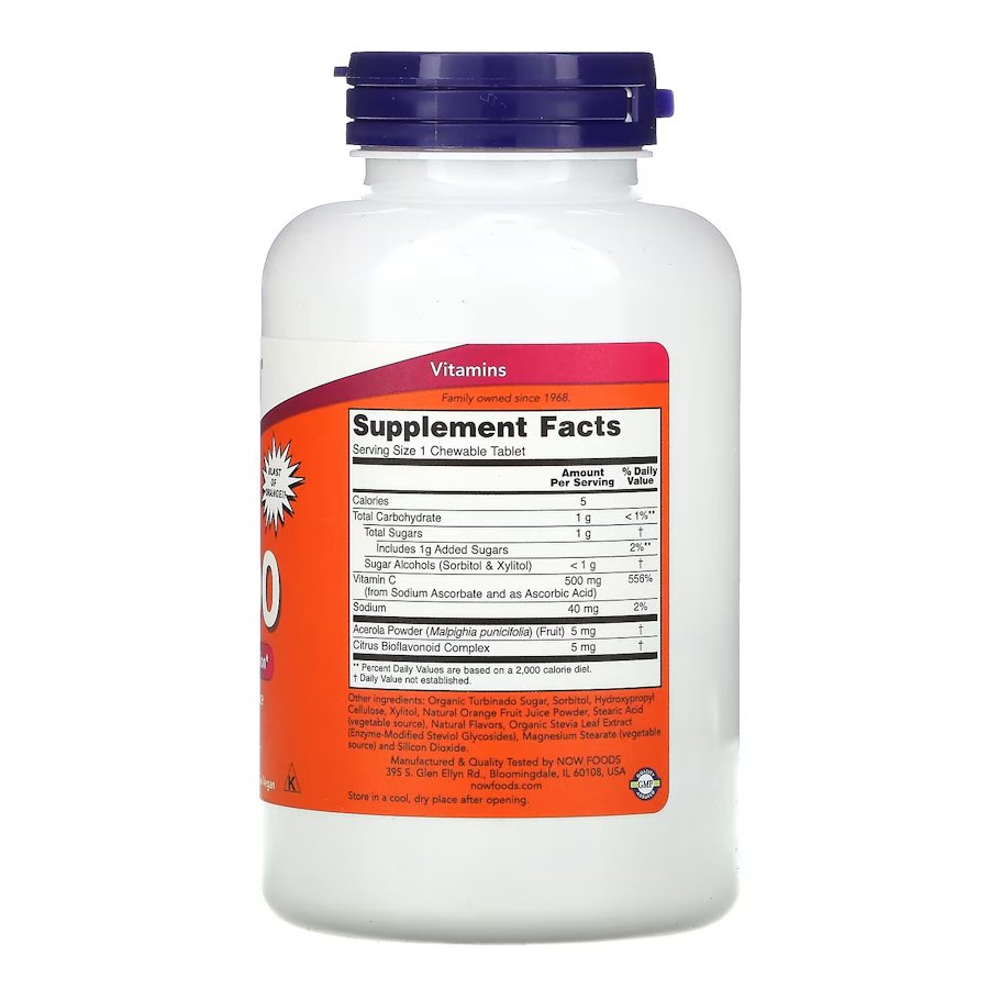 Витамины и минералы NOW Vitamin C-500, 100 жевательных таблеток - Апельсин. Фото 2