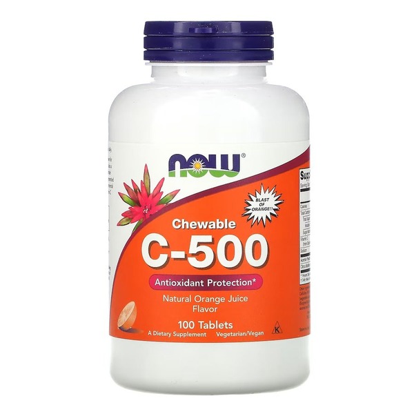 Витамины и минералы NOW Vitamin C-500, 100 жевательных таблеток - Апельсин