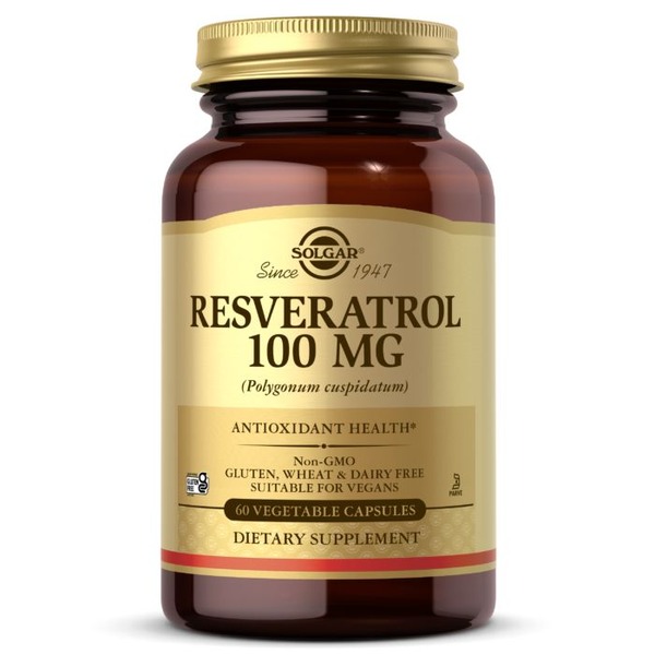 Натуральна добавка Solgar Resveratrol 100 mg, 60 вегакапсул