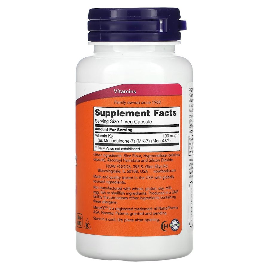 Витамины и минералы NOW Vitamin K2 (MK7) 100 mcg, 120 вегакапсул. Фото 2