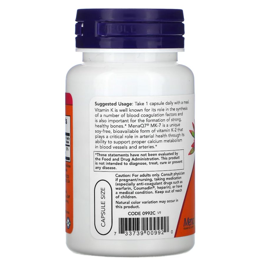Витамины и минералы NOW Vitamin K2 (MK7) 100 mcg, 60 вегакапсул. Фото 3