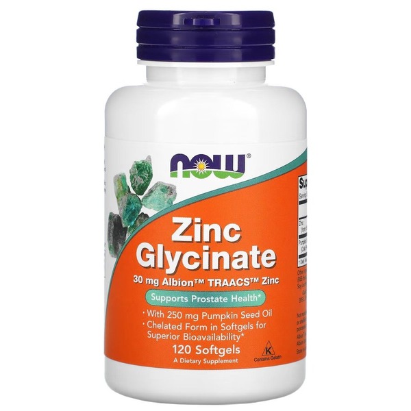 Витамины и минералы NOW Zinc Glycinate 30 mg, 120 капсул