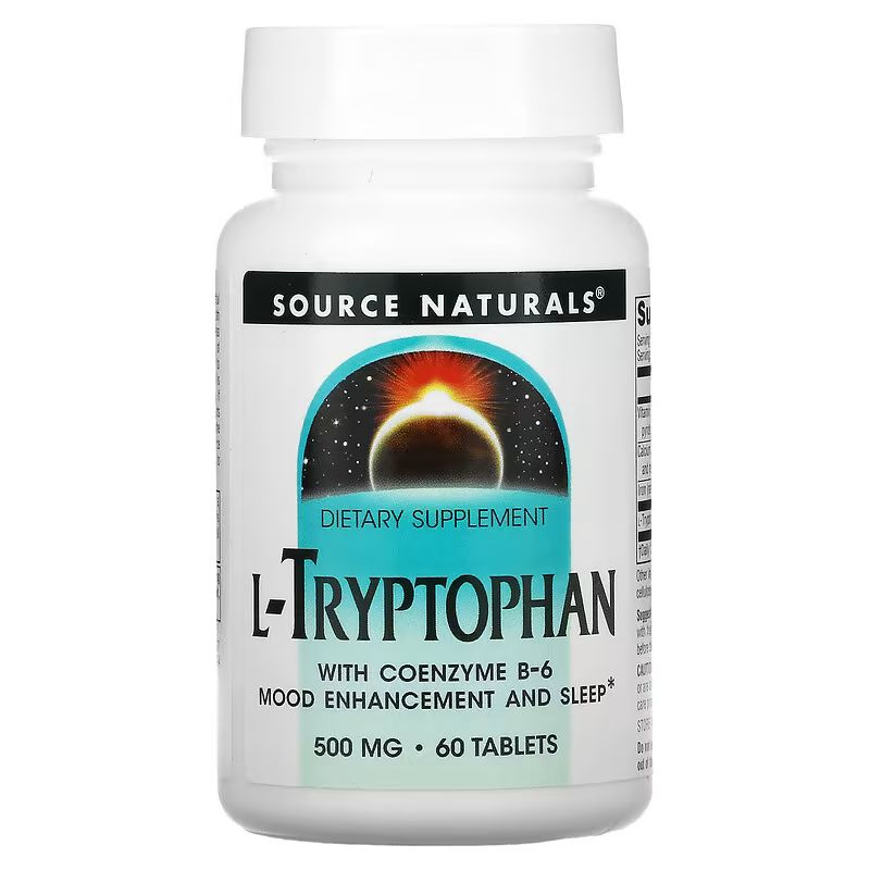 Аминокислота Source Naturals L-Tryptophan 500 mg with Coenzyme B-6, 60 таблеток