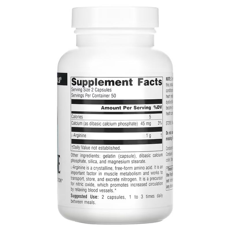 Аминокислота Source Naturals L-Arginine 500 mg, 100 капсул. Фото 2