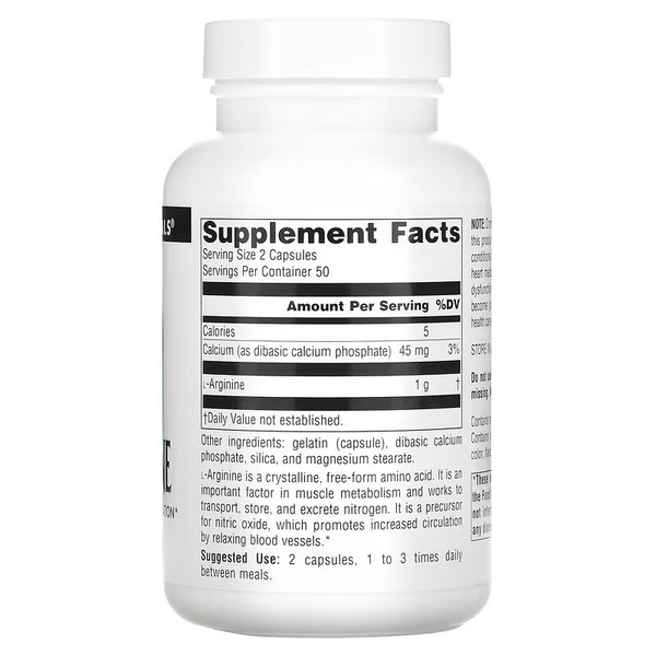 Аминокислота Source Naturals L-Arginine 500 mg, 100 капсул. Фото 2