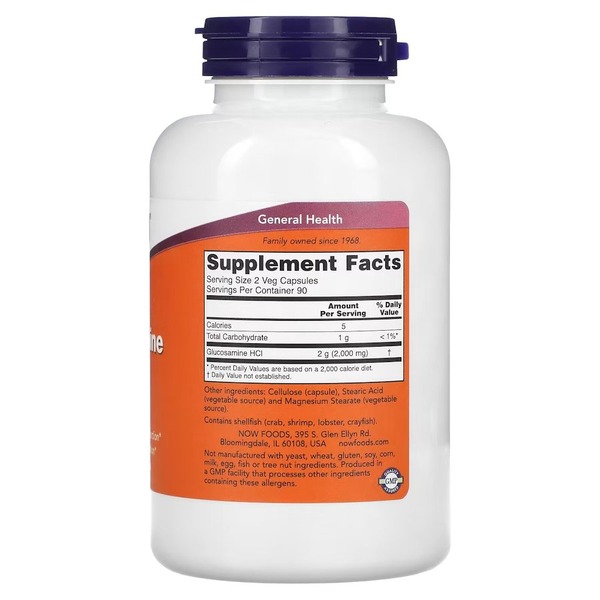 Препарат для суглобів і зв'язок NOW Glucosamine 1000 mg, 180 вегакапсул. Фото 2