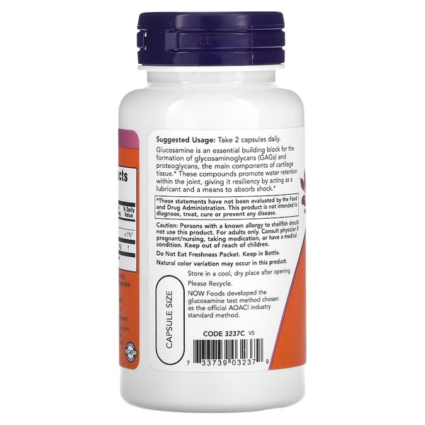 Препарат для суглобів і зв'язок NOW Glucosamine 1000 mg, 60 вегакапсул. Фото 3
