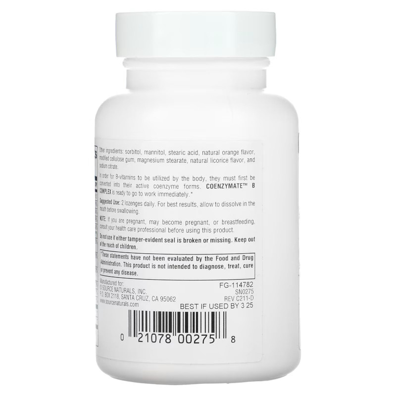 Вітаміни та мінерали Source Naturals Coenzymate B Complex, 60 льодяників. Фото 3