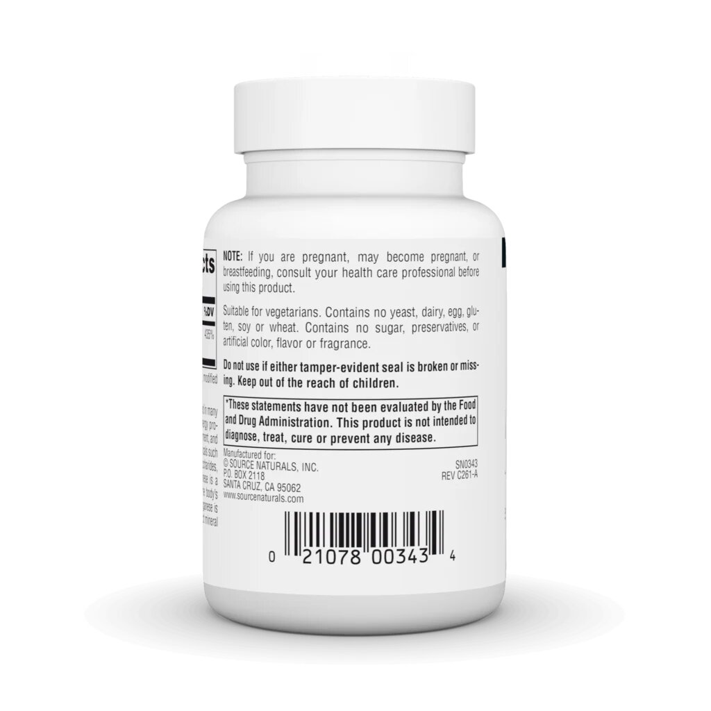 Марганец Source Naturals Manganese 10 mg, 250 таблеток. Фото 3