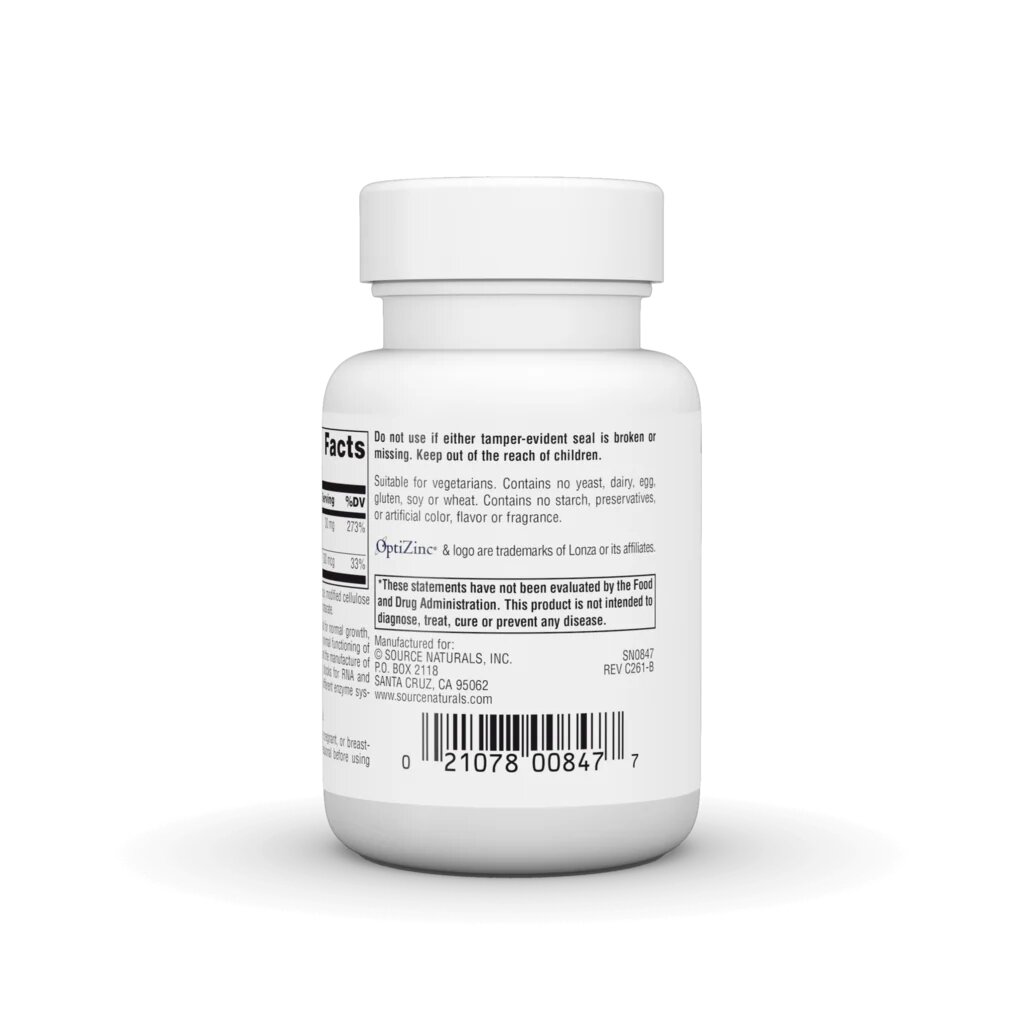 Цинк з міддю Source Naturals OptiZinc, 60 таблеток. Фото 3