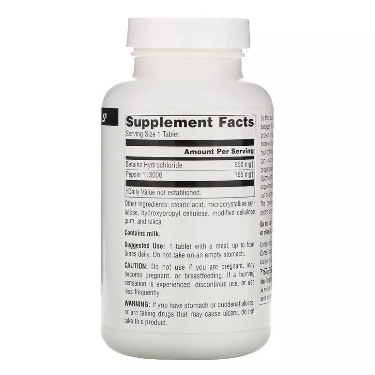 Натуральна добавка Source Naturals Betaine HCl 650 mg, 90 таблеток. Фото 2