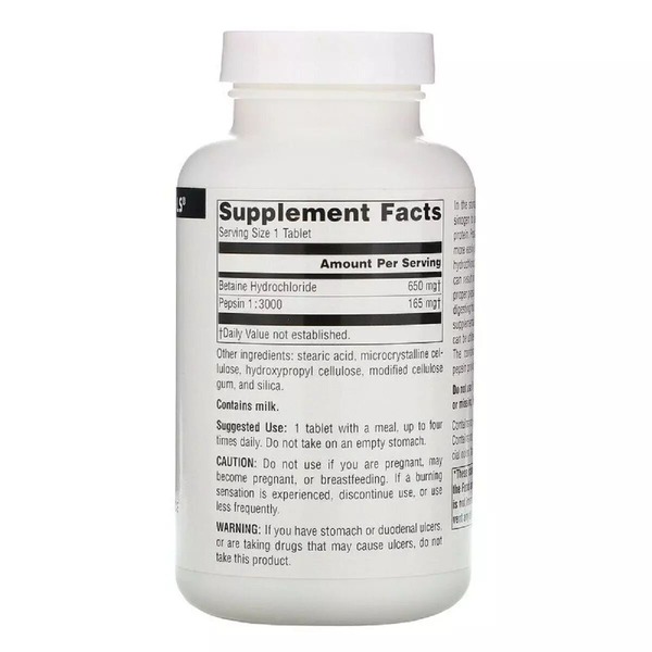 Натуральна добавка Source Naturals Betaine HCl 650 mg, 90 таблеток. Фото 2