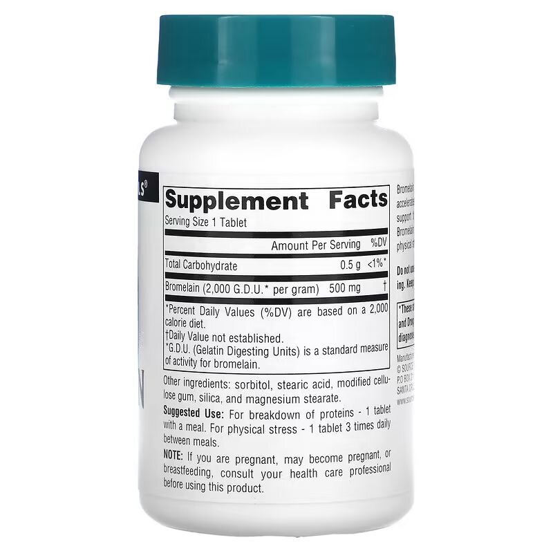 Натуральна добавка Source Naturals Bromelain 2000 GDU/g 500 mg, 60 таблеток. Фото 2