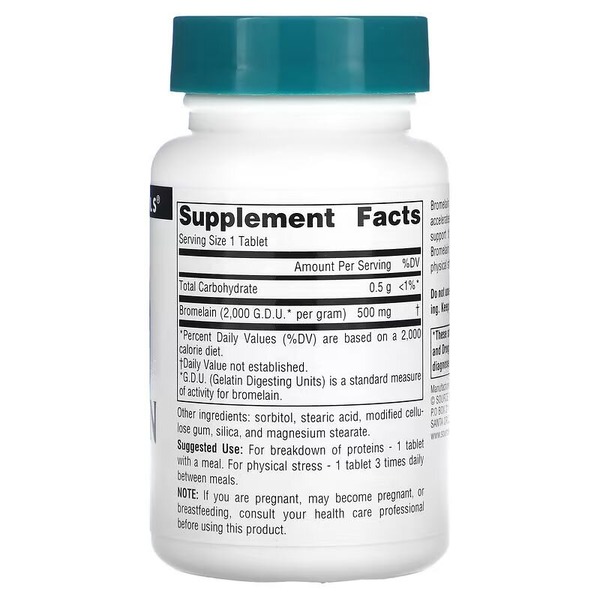 Натуральна добавка Source Naturals Bromelain 2000 GDU/g 500 mg, 60 таблеток. Фото 2