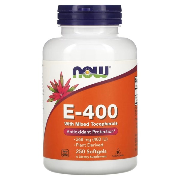 Витамины и минералы NOW Vitamin E-400 with Mixed Tocopherols, 250 капсул