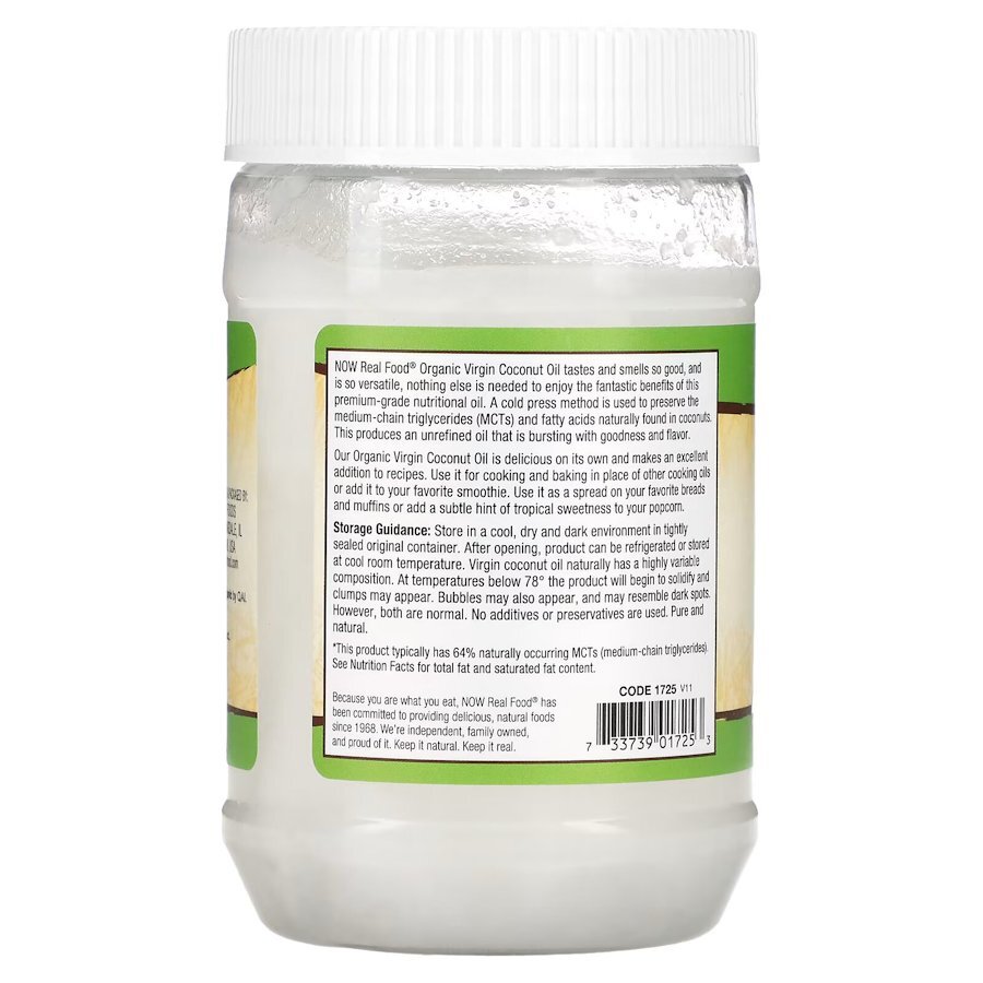Заменитель питания NOW Real Food Organic Virgin Coconut Cooking Oil, 355 мл. Фото 3