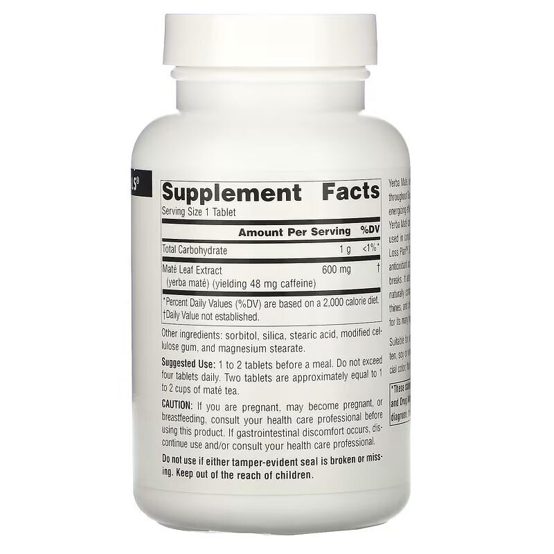 Натуральна добавка Source Naturals Yerba Mate 600 mg, 90 таблеток. Фото 2