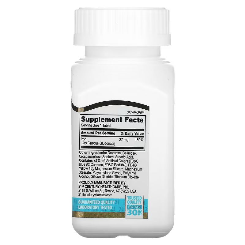 Вітаміни та мінерали 21st Century Iron 27 mg High-Potency, 110 таблеток. Фото 2