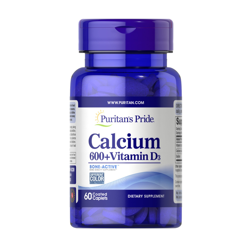 Вітаміни та мінерали Puritan's Pride Calcium Carbonate 600 mg + Vitamin D, 60 каплет