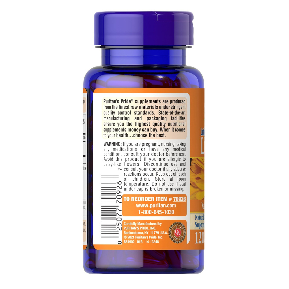 Натуральная добавка Puritan's Pride Lutein 40 mg with Zeaxanthin, 120 капсул. Фото 3