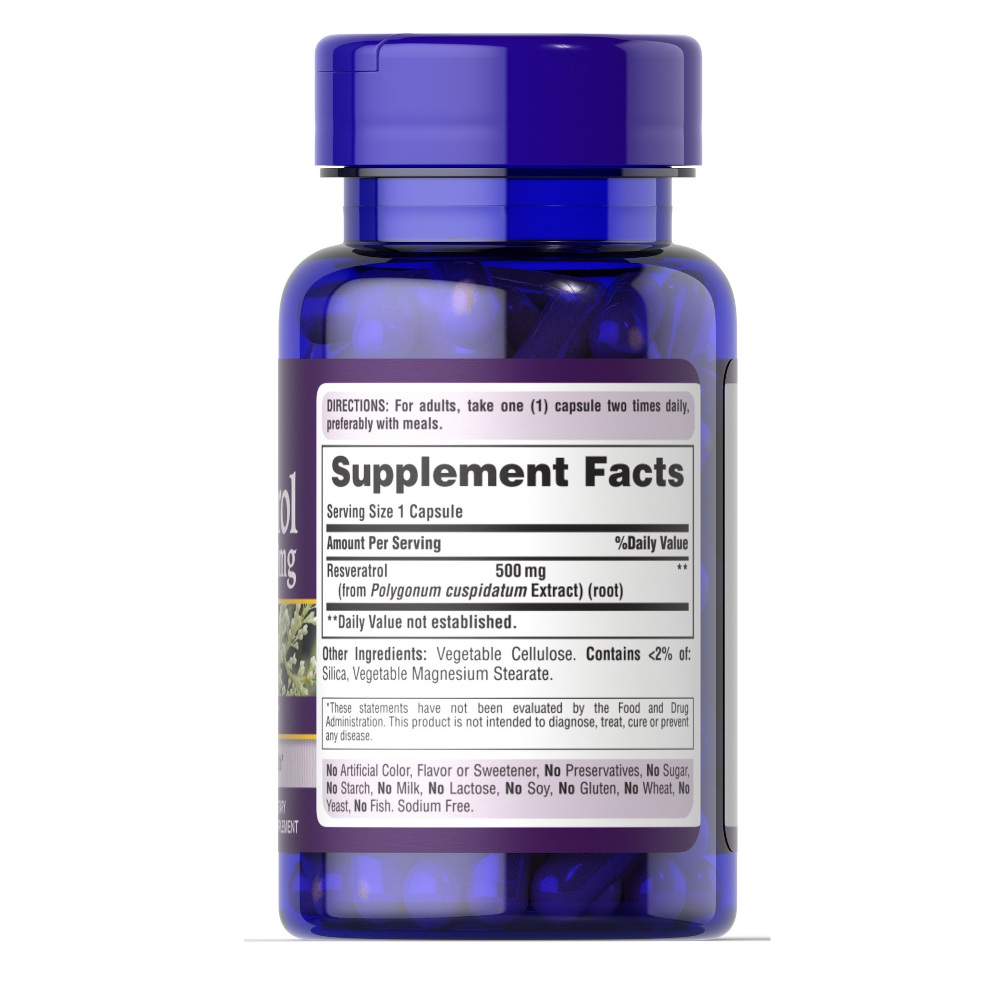 Натуральная добавка Puritan's Pride Resveratrol 500 mg, 30 капсул. Фото 2